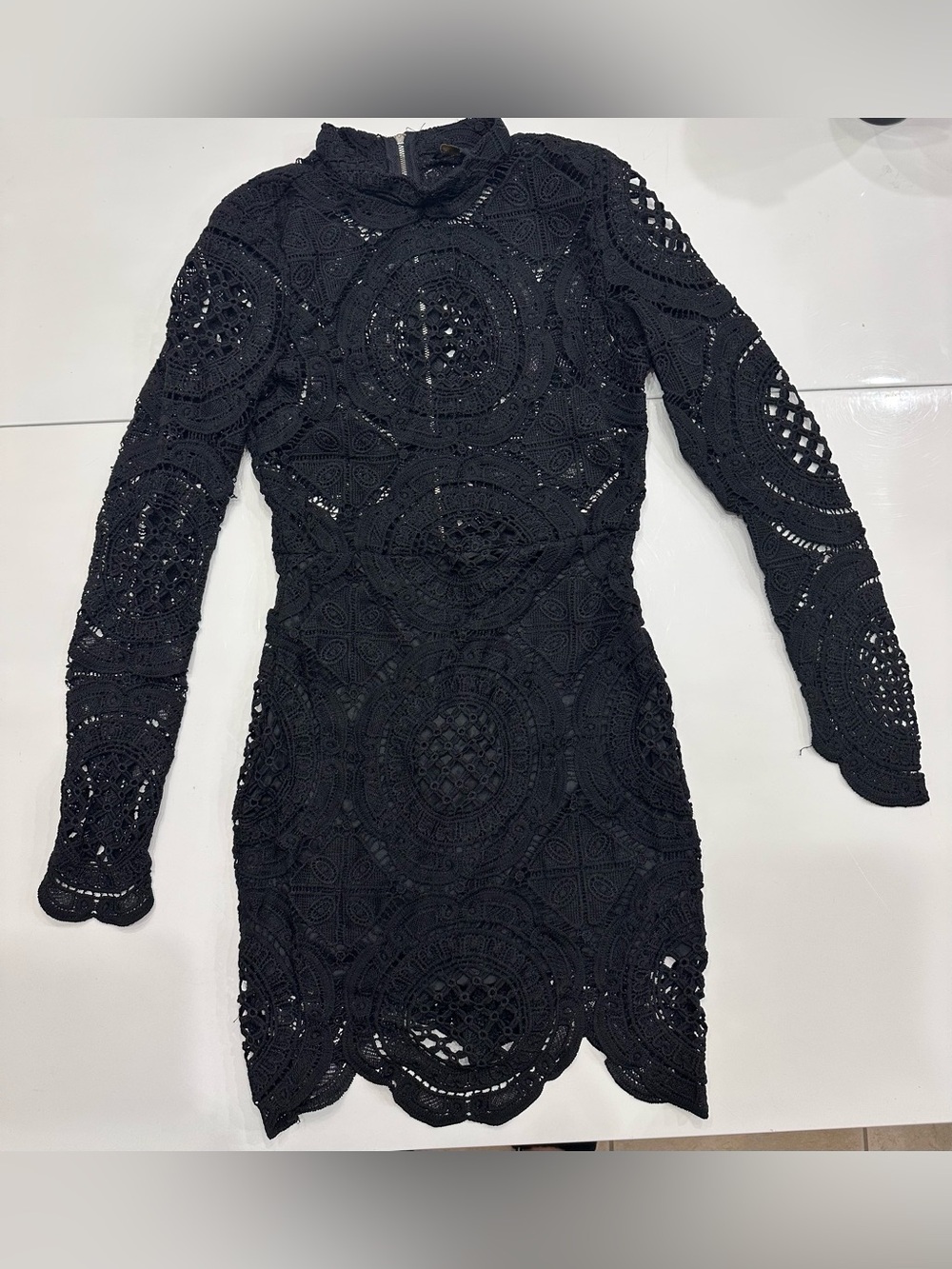 The Vintage Shop Black Lace Long-Sleeve Crochet Mini Dress